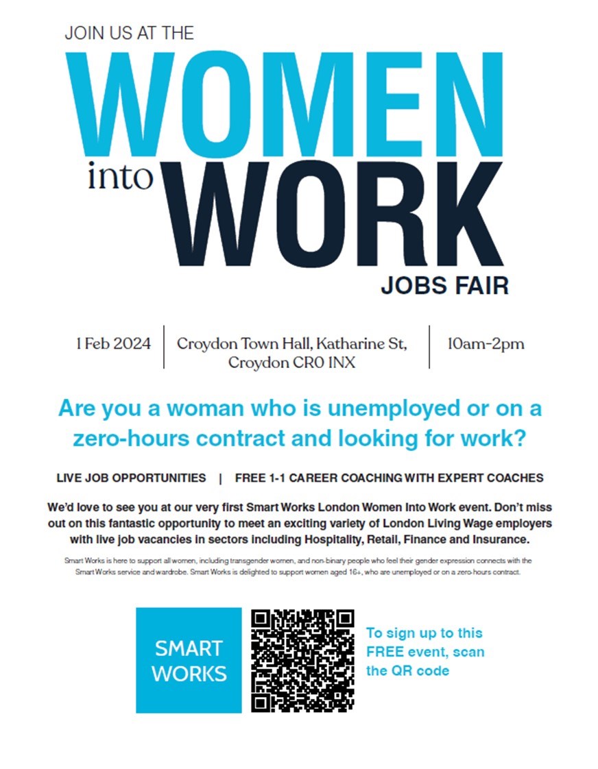 Women into Work Jobs Fair 10am to 2pm 1st February 2024 - Croydon Town Hall