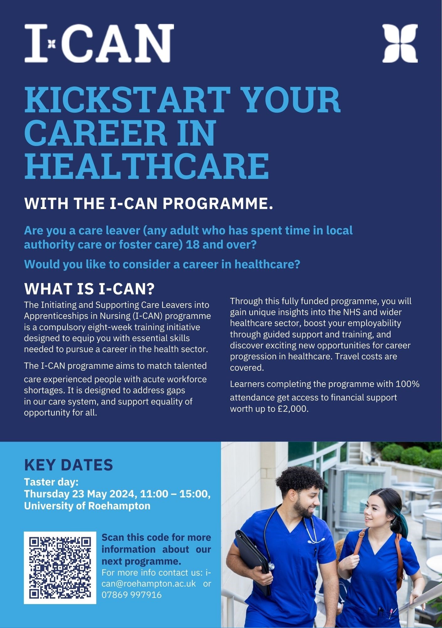 Kickstart your Career in Healthcare with the I-Can Programme Wednesday 19th June 2024.