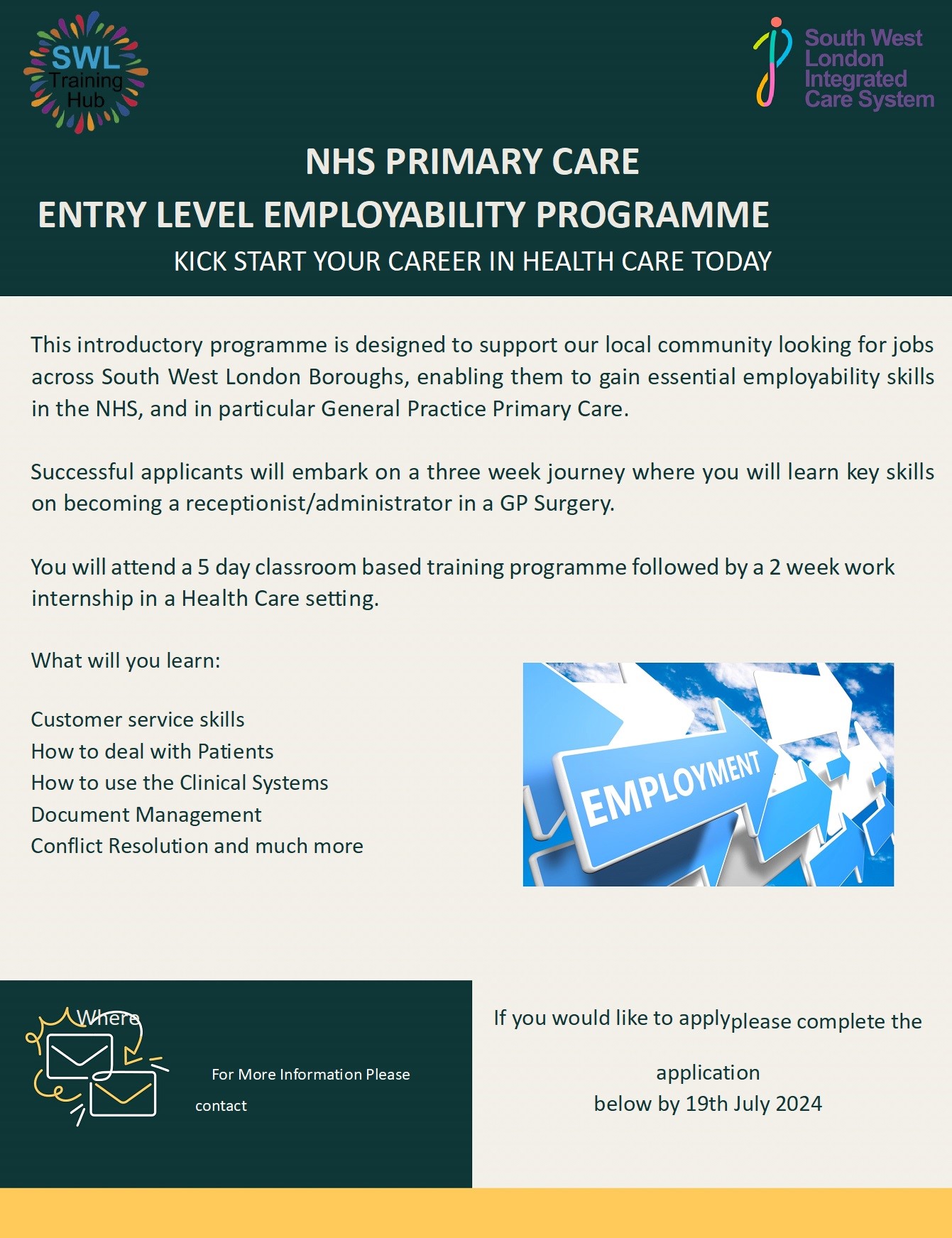 NHS SWL Employability programme and work experience opportunity