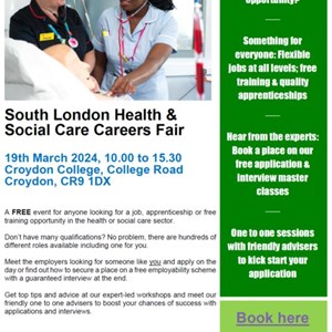 South London Health & Social Care Careers Fair - 19th March 2024, 10.00 to 15.30